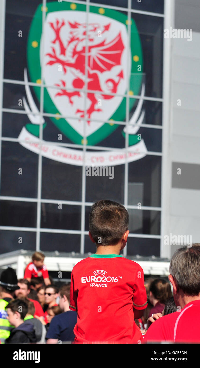 Wales fans during a public celebration event at the Cardiff City Stadium, Cardiff. Stock Photo