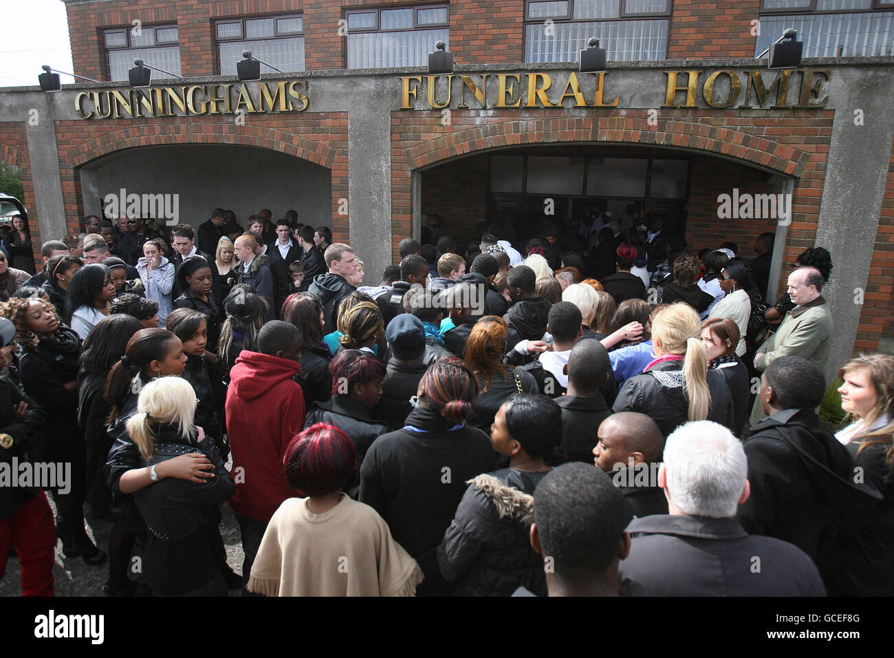 Toyosi Shittabey funeral. Mourners gather for a memorial service at a Cunninghams Funeral Home in Lucan. Stock Photo