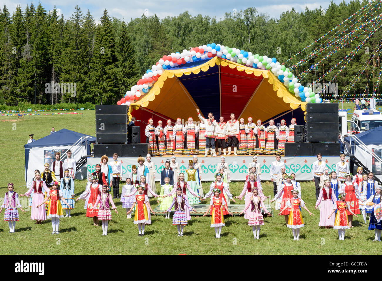 Stage performers of various national dress at Sabantuy in Russia in 2016 Stock Photo