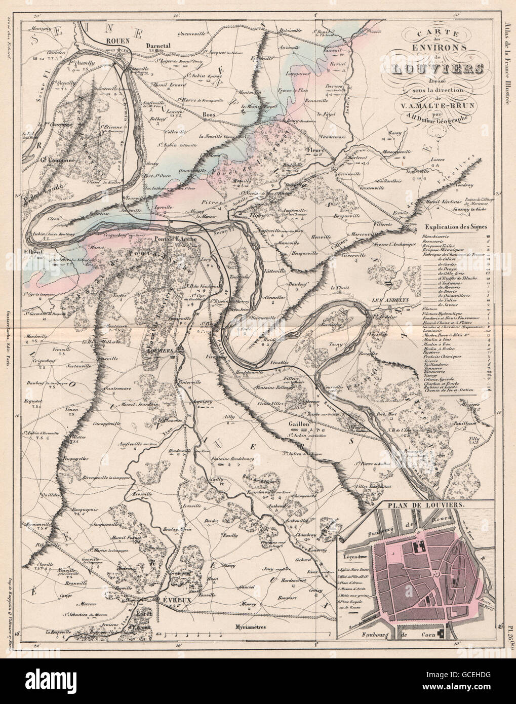 NORMANDIE. Rouen Louviers Évreux. Eure. Textiles/Industries.MALTE-BRUN, 1852 map Stock Photo