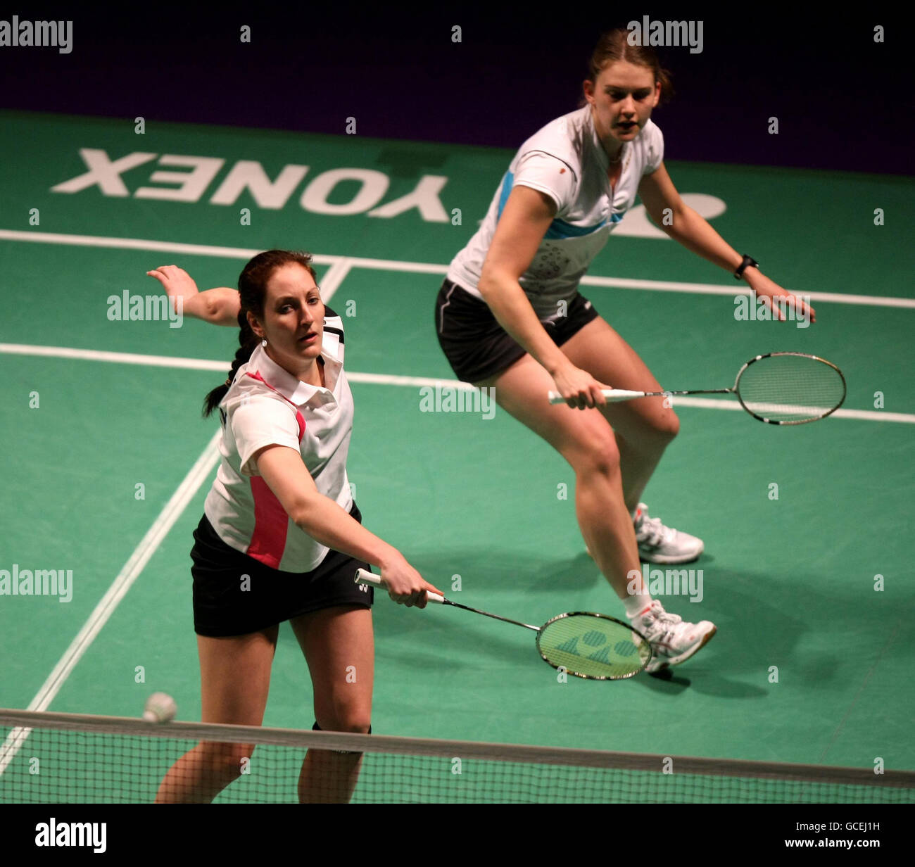 Denmark's Marie Ropke returns during her double's match with Lens Frier Kristiansen during the Yonex European Badminton Championships at the MEN Arena, Manchester. Stock Photo