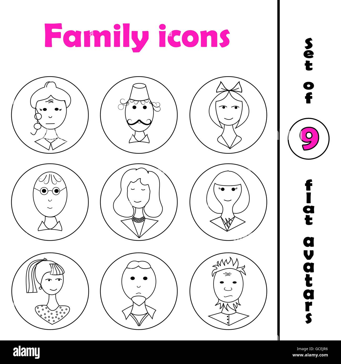 Set of line family icons in round frame Stock Vector Image & Art - Alamy