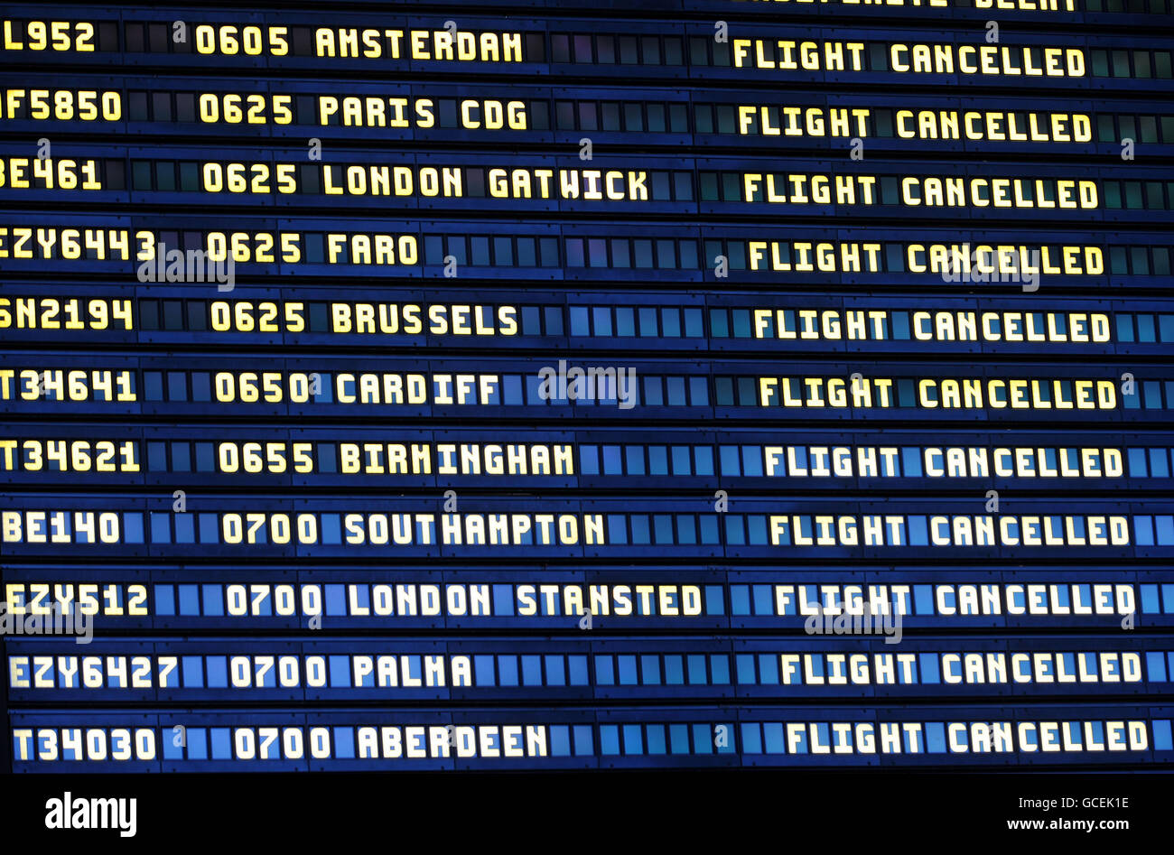 A departures board at Newcastle airport, which officially reopened at