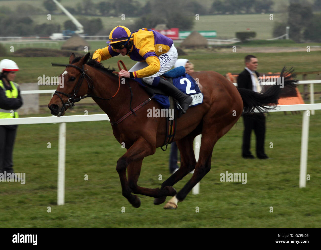 Cuan Na Grai ridden by Alain Cawley wins the Eventus Marquees Novice Chase during the Punchestown Festival at Punchestown Racecourse, Dublin, Ireland. Stock Photo