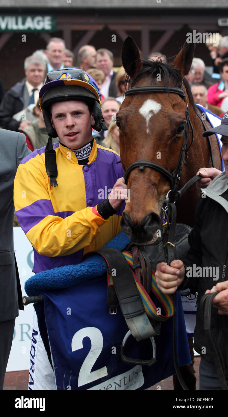 Cuan Na Grai and Alain Cawley after winning the Eventus Marquees Novice Chase during the Punchestown Festival at Punchestown Racecourse, Dublin, Ireland. Stock Photo