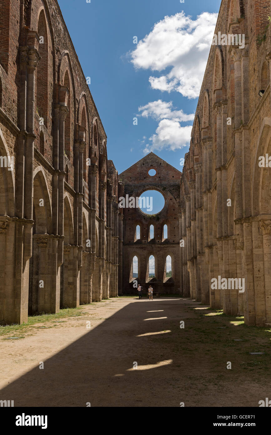 Ruins of former Cistercian Abbey of San Galgano, Chiusdino, Tuscany, Italy Stock Photo