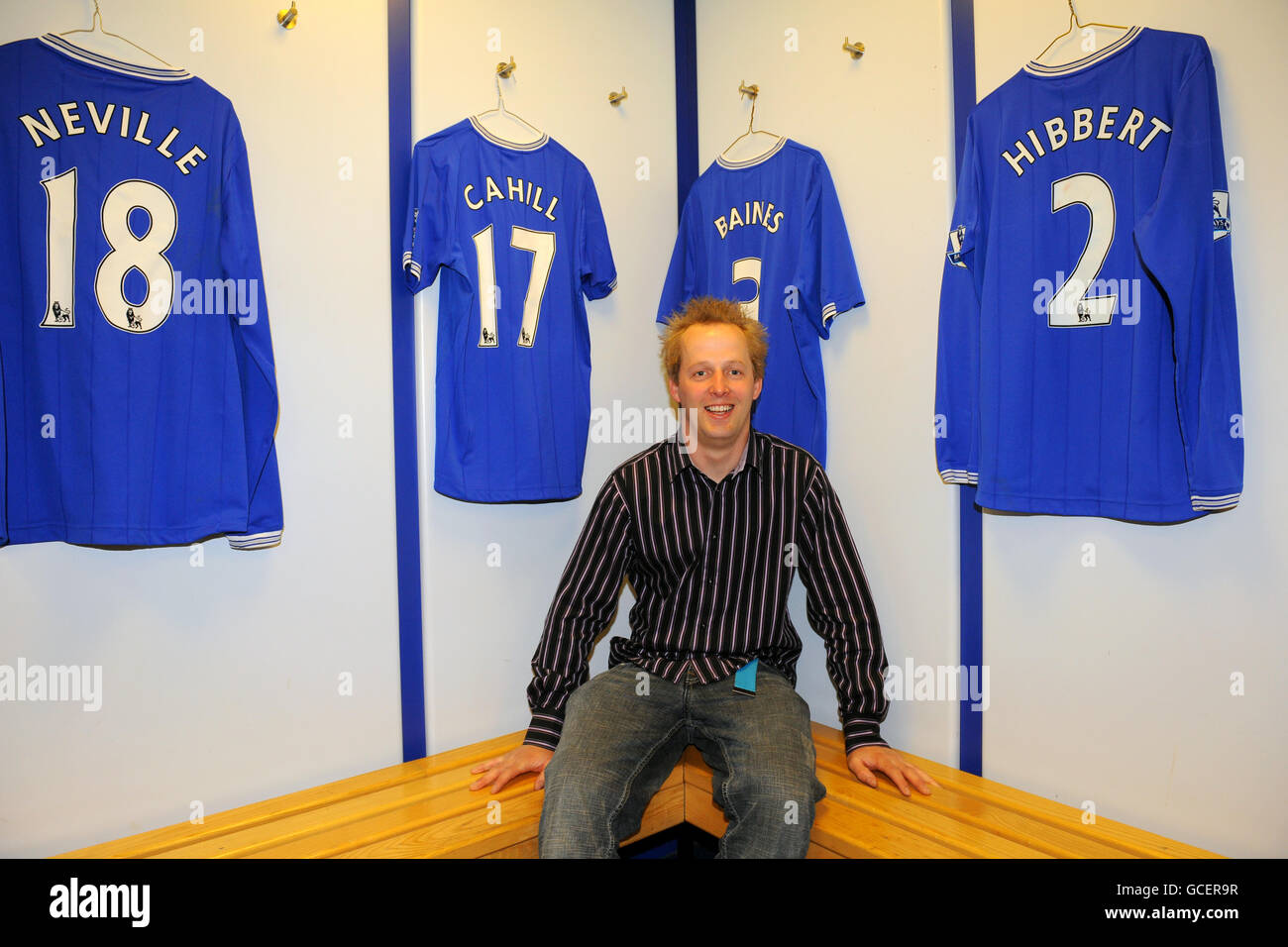 Guests in the dressing room at Everton's player of the Month lunch