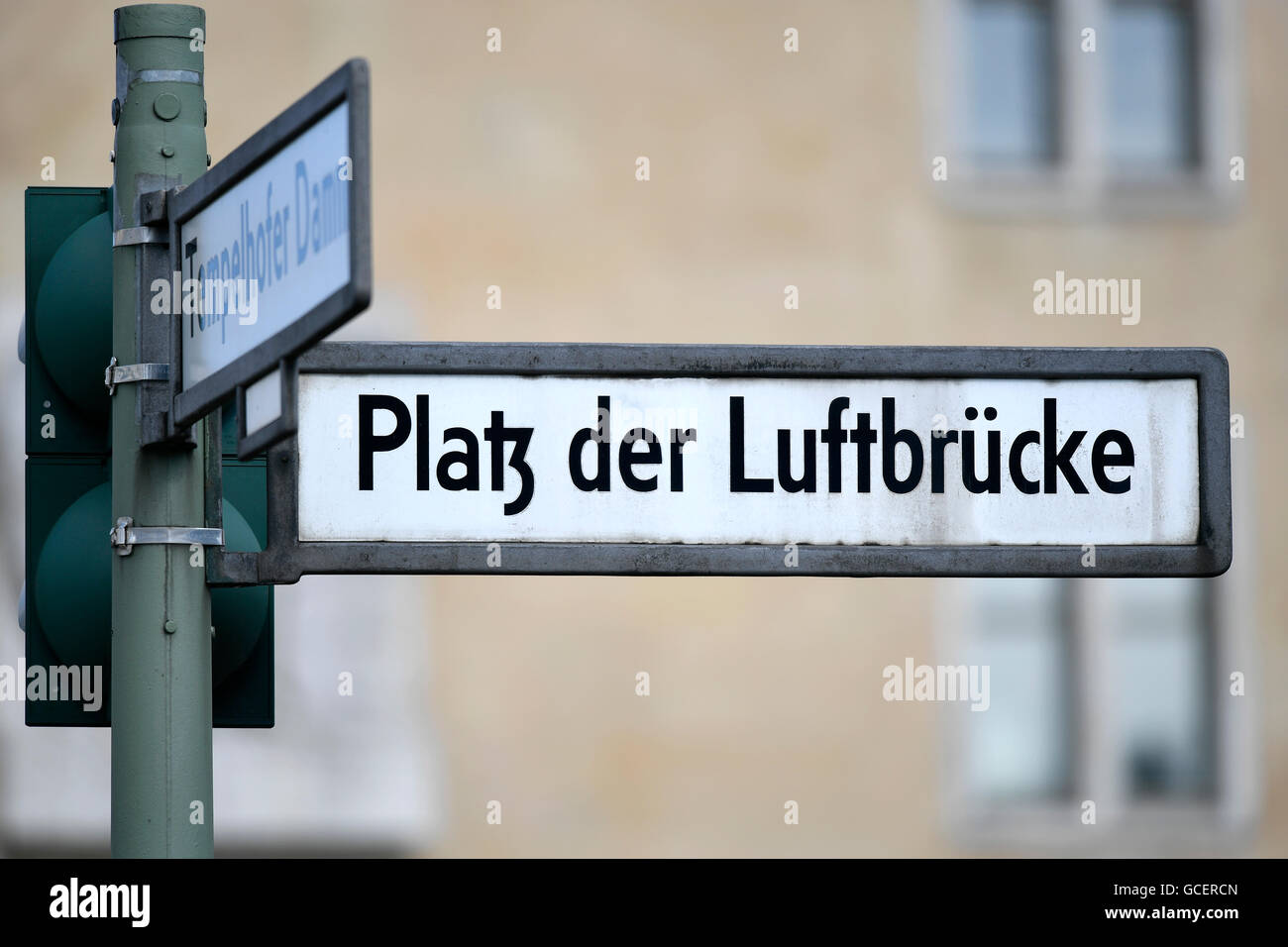 Street sign, Platz der Luftbrücke, Tempelhof, Berlin, Germany Stock Photo