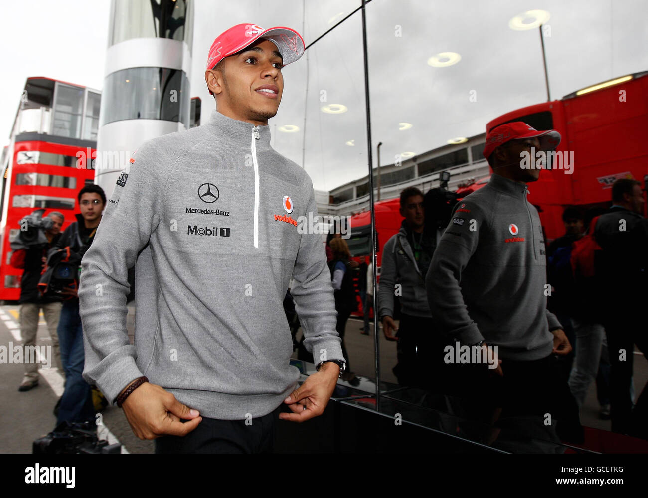 McLaren driver Lewis Hamilton arrives at the Circuit de Catalunya