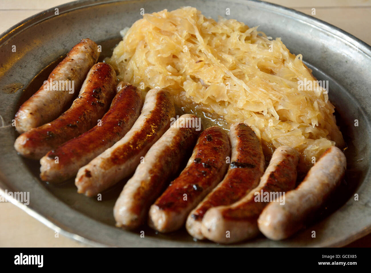 Sausages with sauerkraut Stock Photo Alamy