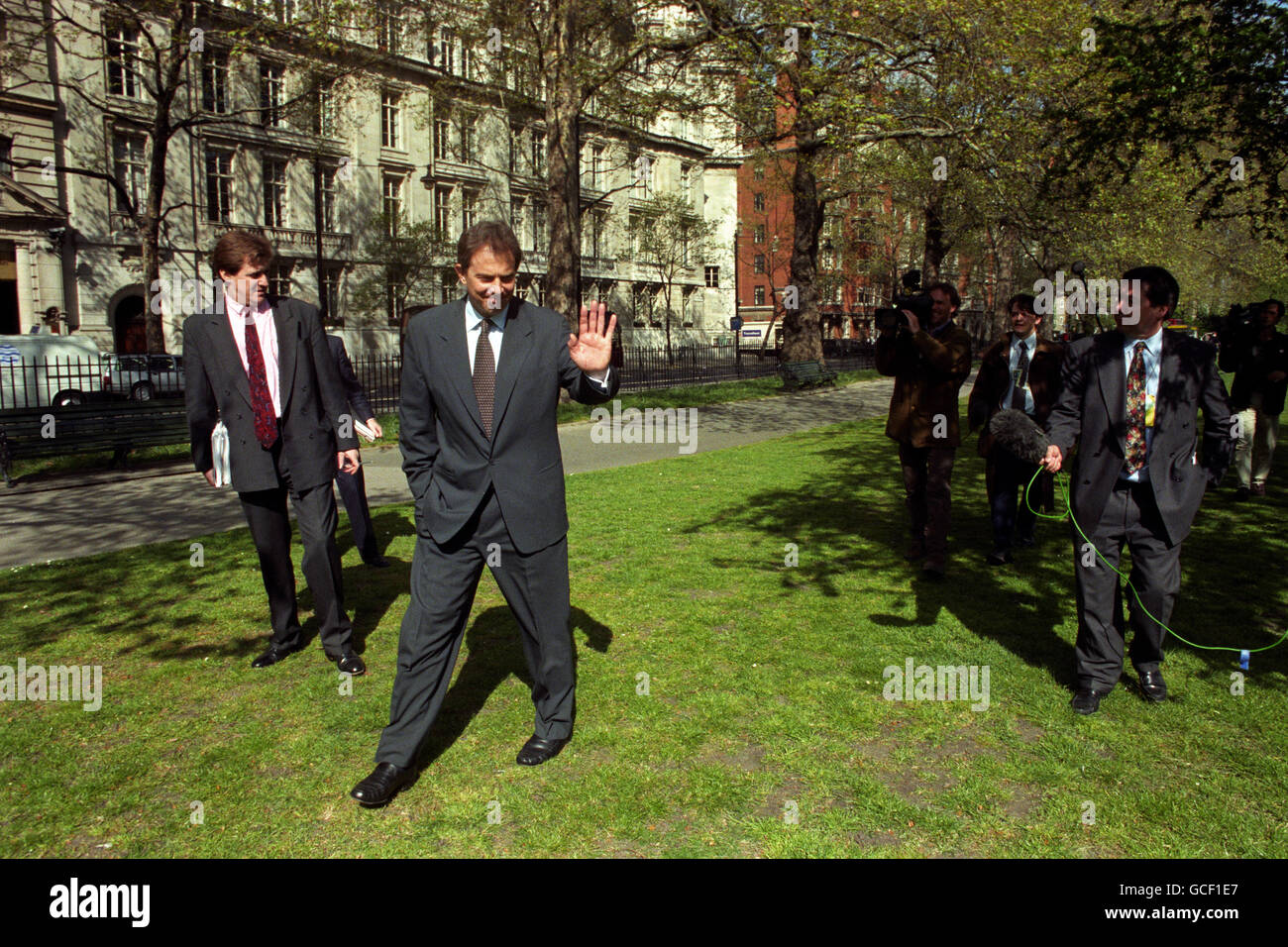 LABOUR LEADER TONY BLAIR AND HIS PRESS SECRETARY ALASTAIR CAMPBELL