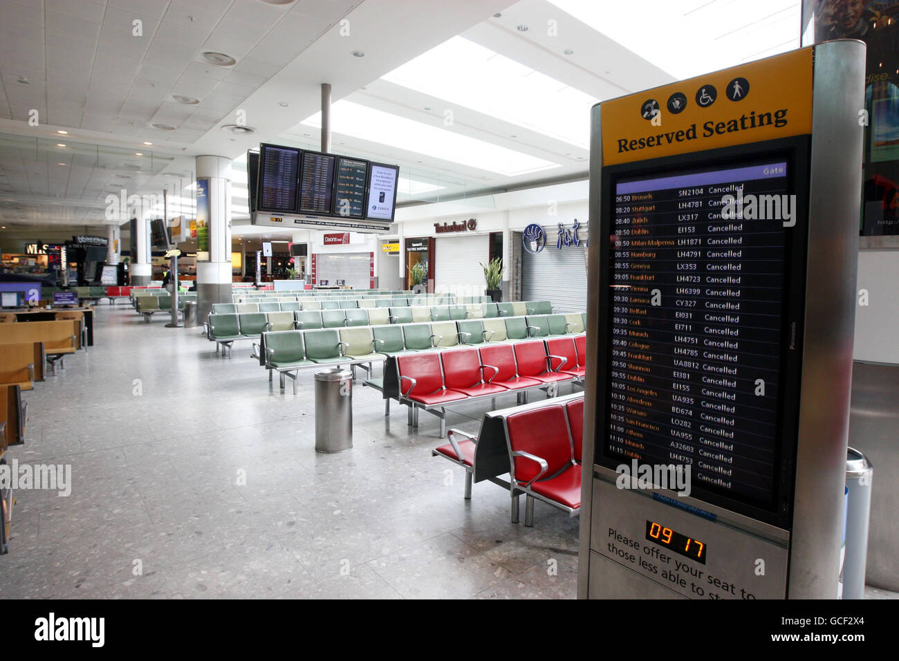 An empty Terminal 1 of Heathrow Airport in Middlesex which was closed