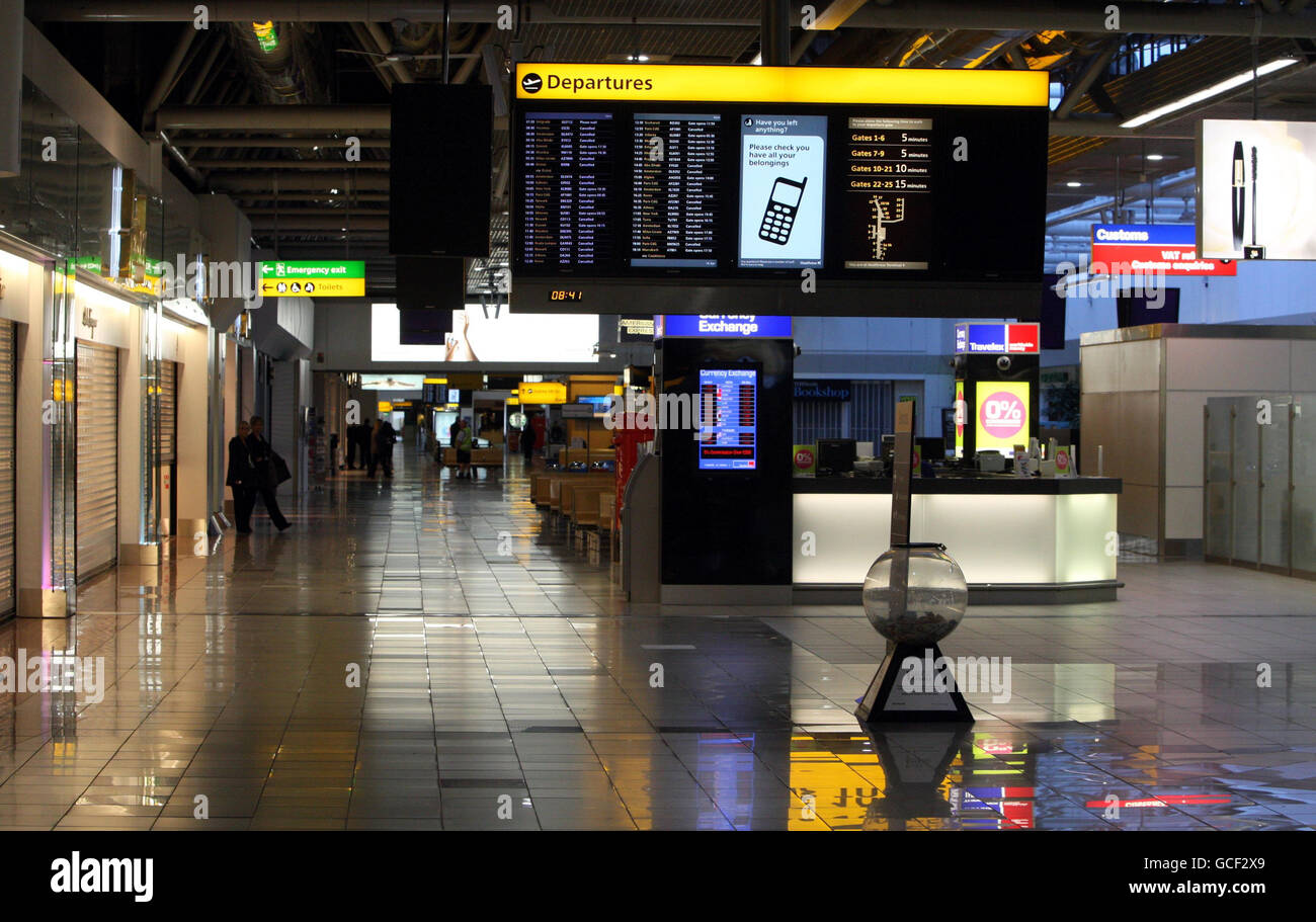 An empty Terminal 4 of Heathrow Airport in Middlesex which was closed
