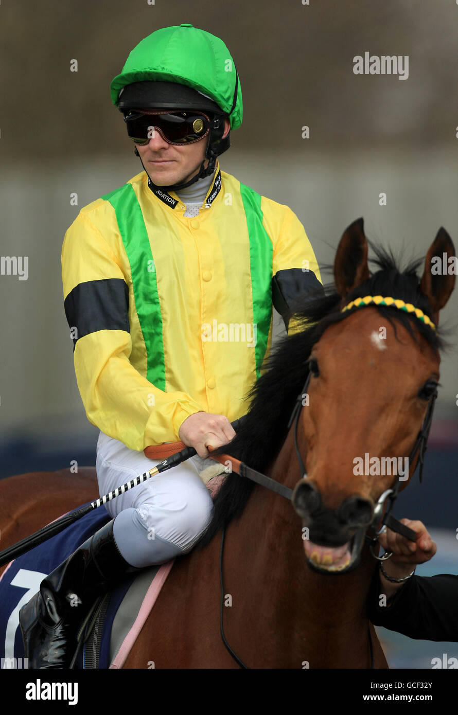 Horse Racing - The Craven Meeting - Day One - Newmarket Racecourse. Jockey Ian Mongan on Jacqueline Quest Stock Photo