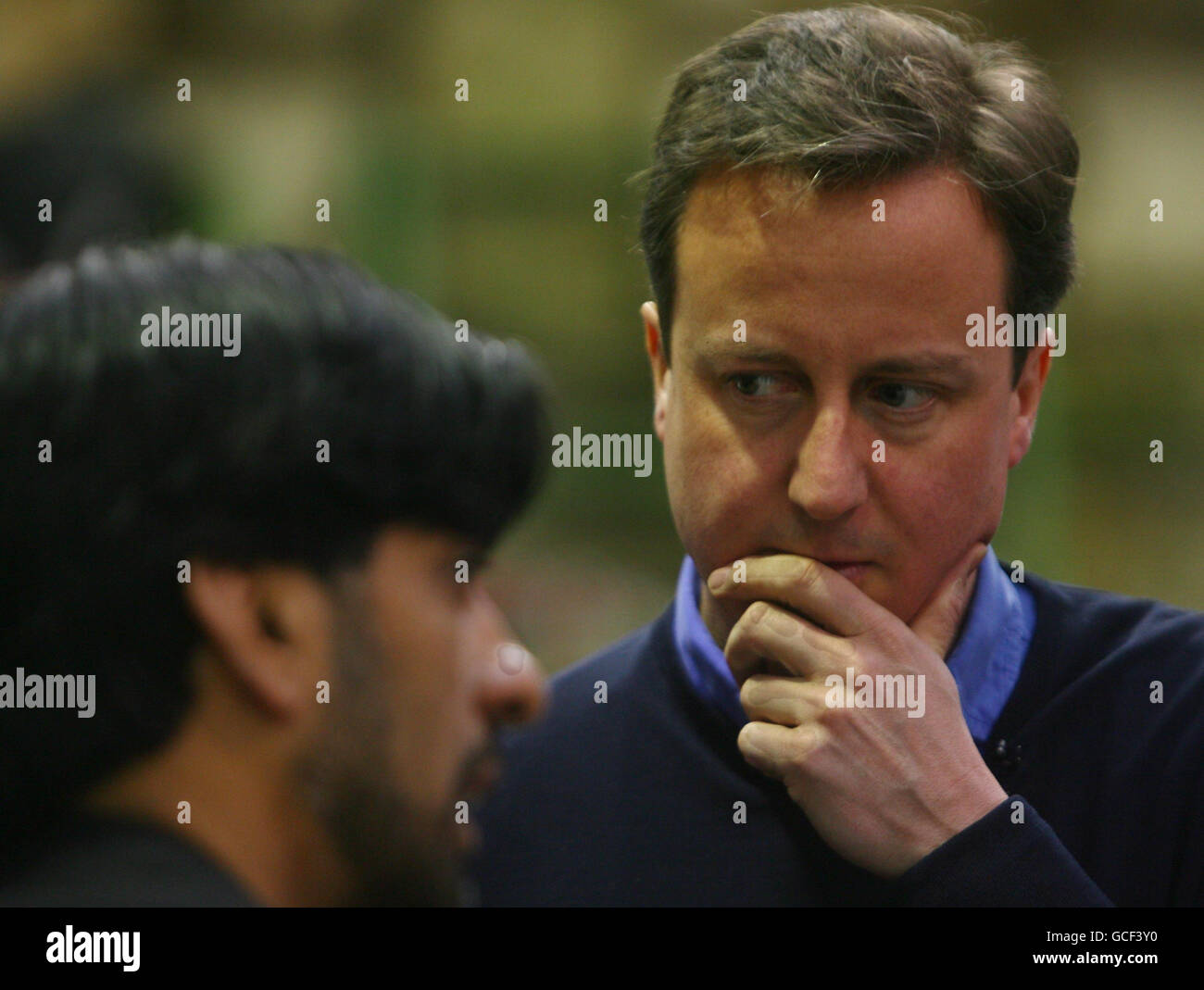 Conservative Party leader David Cameron visits Islamic Relief Worldwide, in Edgbaston, Birmingham. Stock Photo