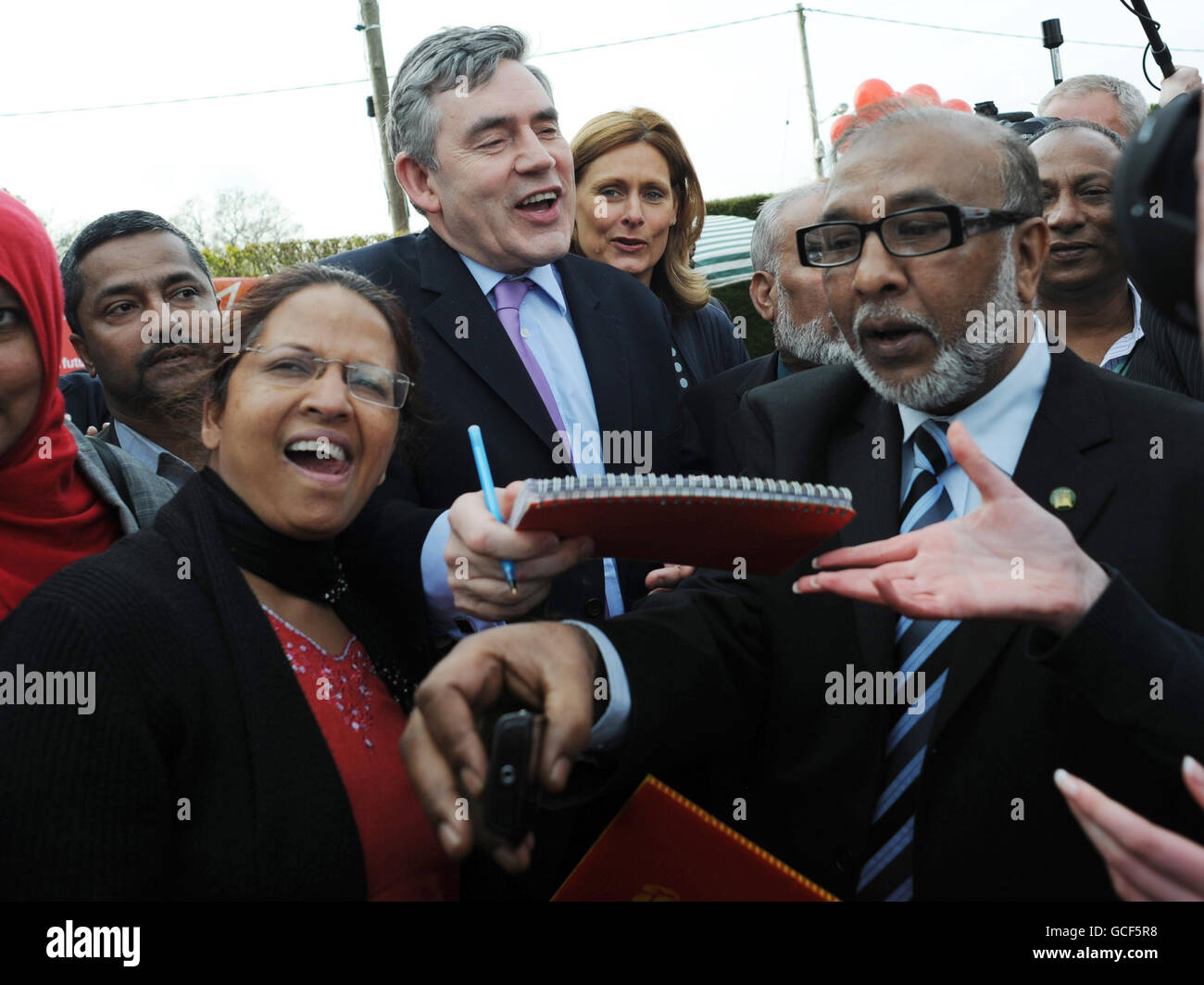 Prime Minister Gordon Brown's speaks at a Labour Party member's home in the constituency of Cardiff North today where he held a rally in support of the present MP Julie Morgan, while on the General Election campaign trail. Stock Photo