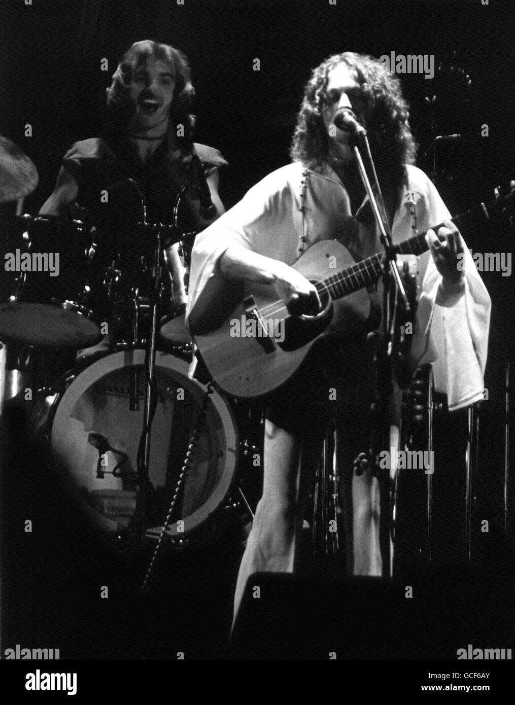 Jon Anderson of the progressive rock band Yes in performance at the Miami, Jai-Alai Fronton, Miami, Florida, USA on November 28th, 1974. Stock Photo