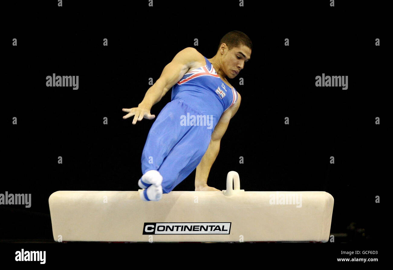 Gymnastics - Mens European Championships 2010 - Day Two - National Indoor Arena. Great Britain's Louis Smith competes on the Pommel Horse during the European Artistic Championships at the NIA, Birmingham. Stock Photo