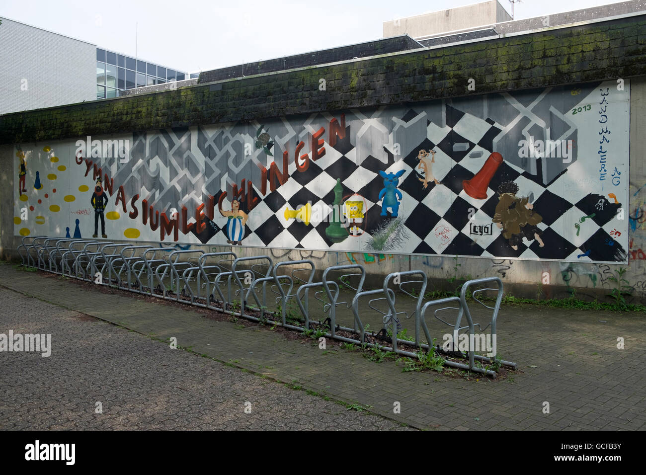 Bicycle rack, German high school, Leichlingen, Germany Stock Photo - Alamy