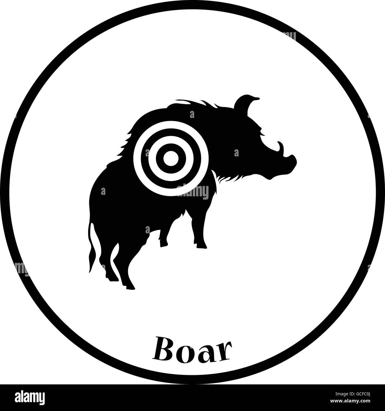 Boar silhouette with target icon. Thin circle design. Vector illustration. Stock Vector
