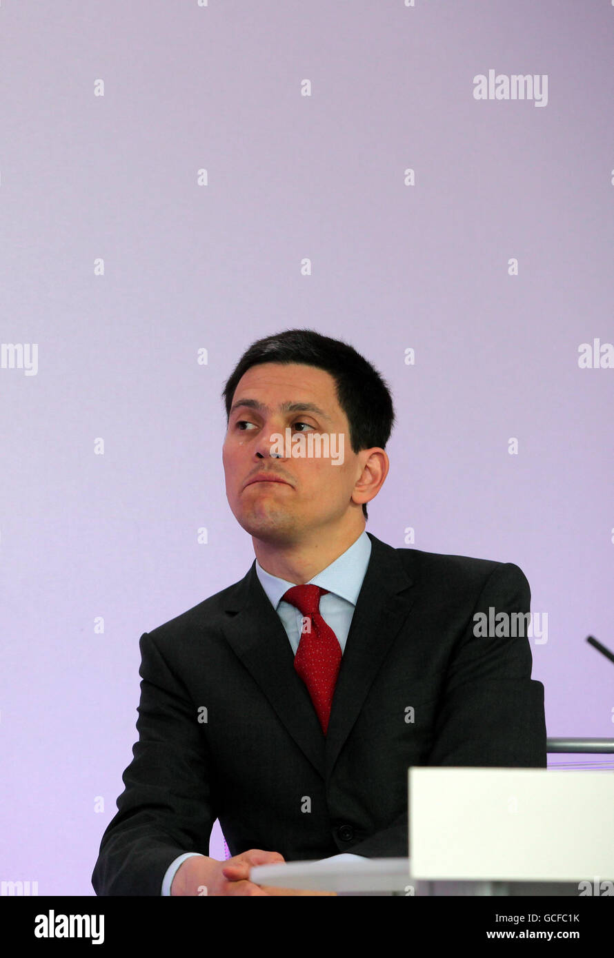 Labour's Foreign Secretary, David Miliband, holds a press conference on equality in central London. Stock Photo
