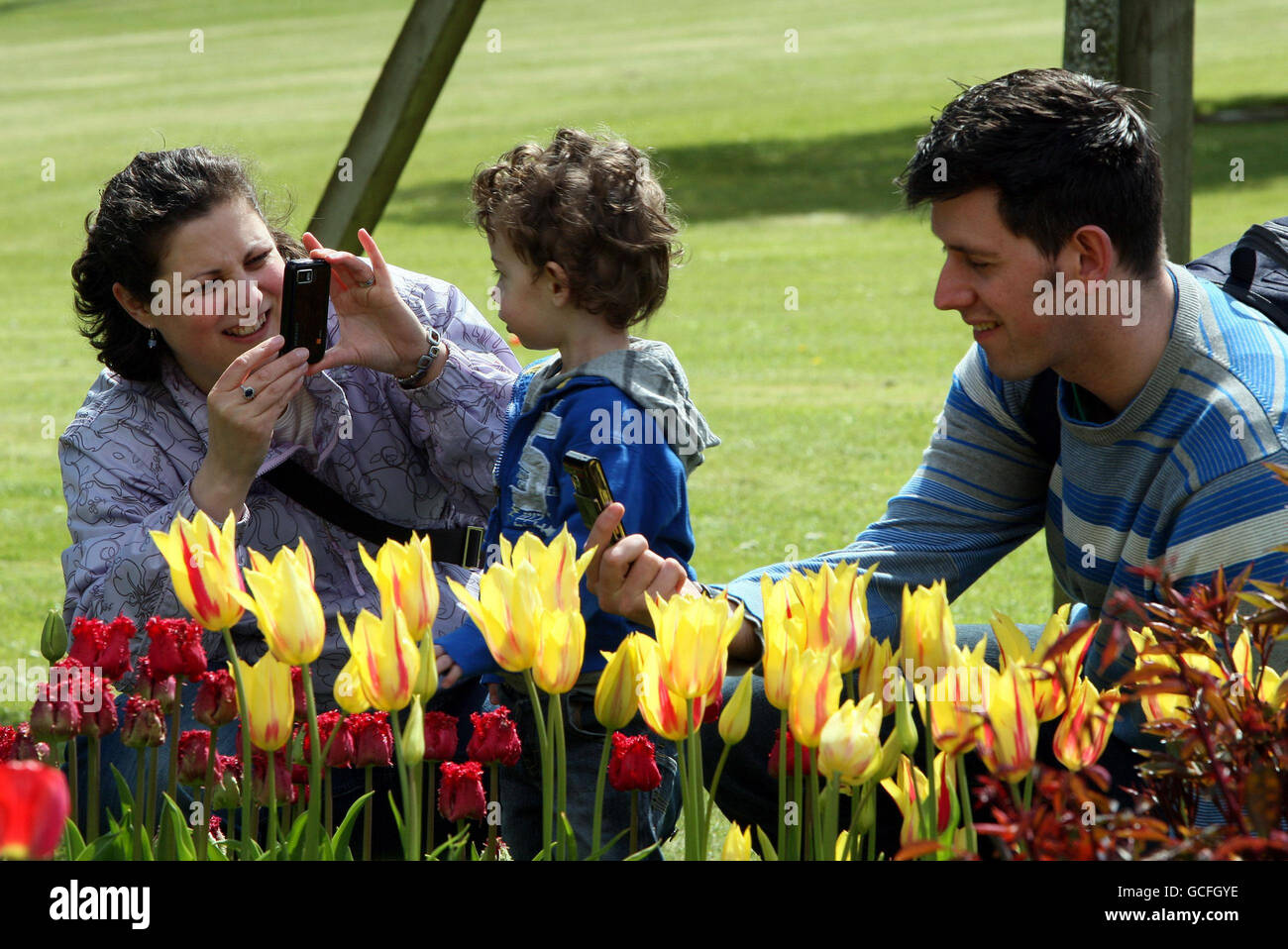 Visitors at Tulip festival in the Walled Garden at Glenarm Castle in Co