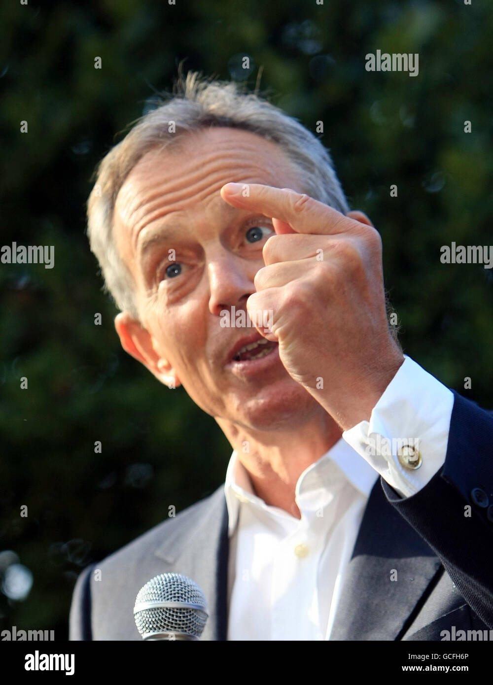 Former Labour leader Tony Blair speaks to Labour party supporters at a