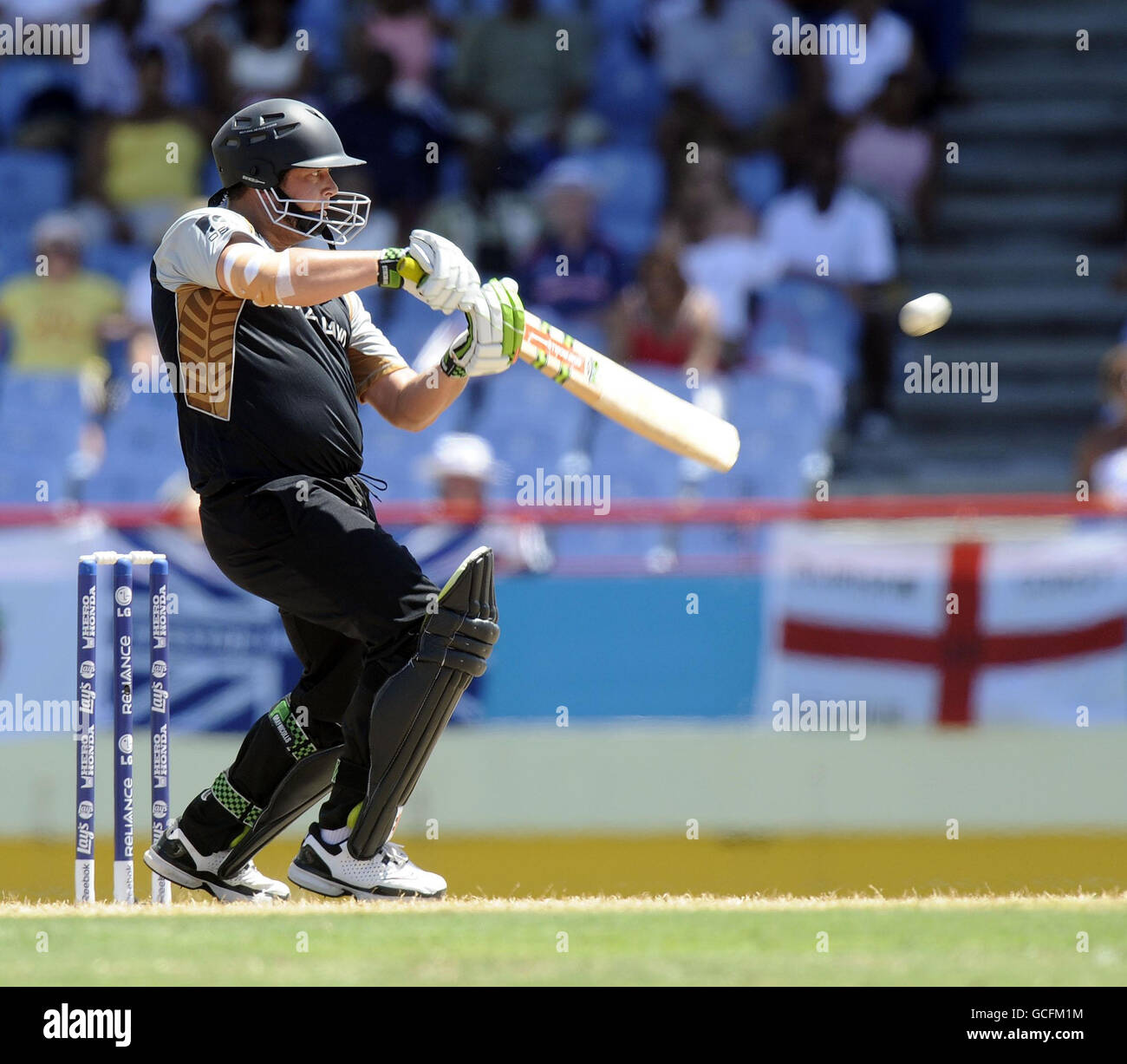 New Zealand's Jesse Ryder bats during the Super Eights match at Beausejour Stadium, St Lucia. Stock Photo
