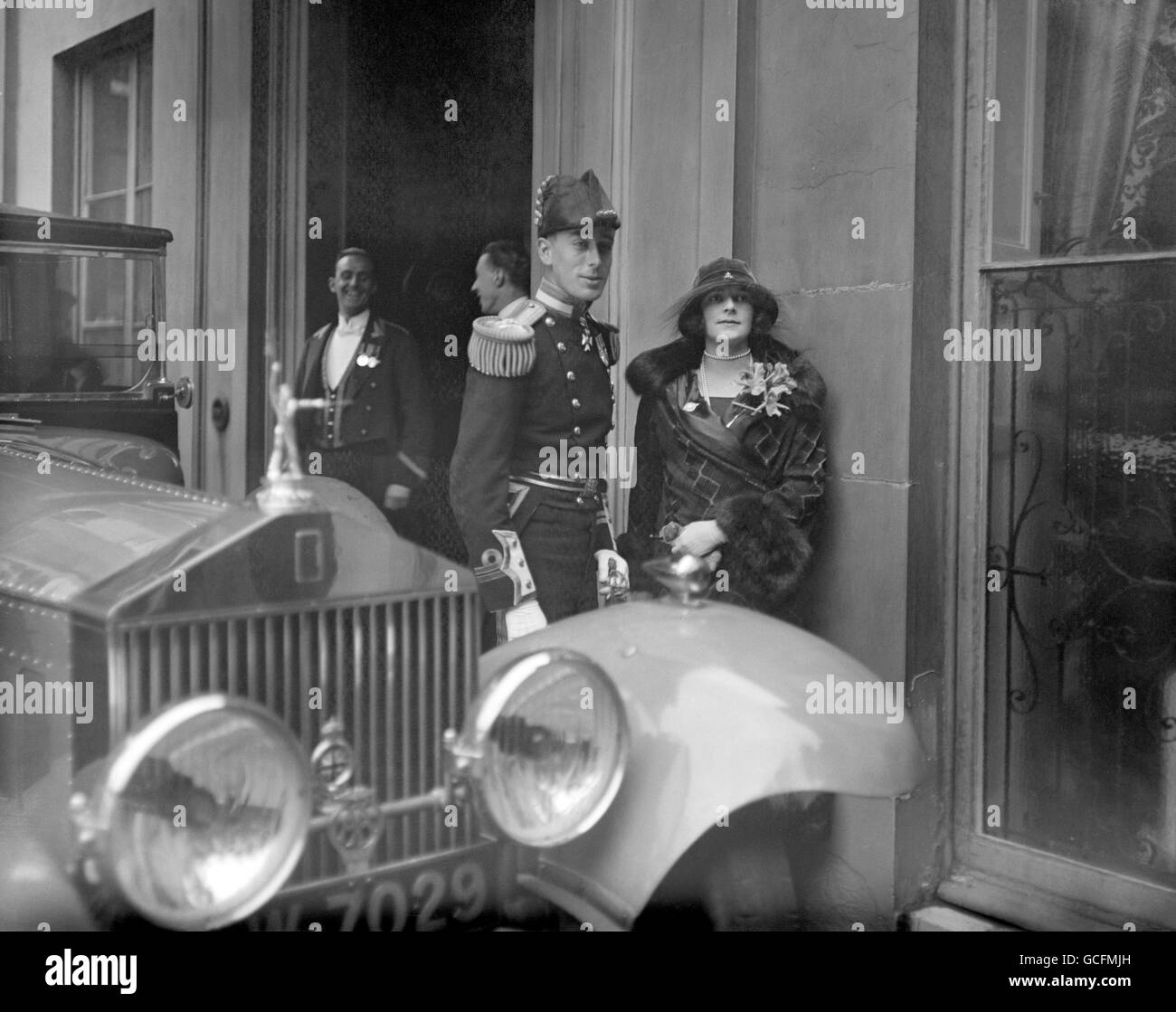 Lord and Lady Louis Mountbatten attend the wedding of his sister, Lady Louise Mountbatten to Crown Prince Gustaf Adolf of Sweden at the Chapel Royal, St Jame's Palace, London. Stock Photo