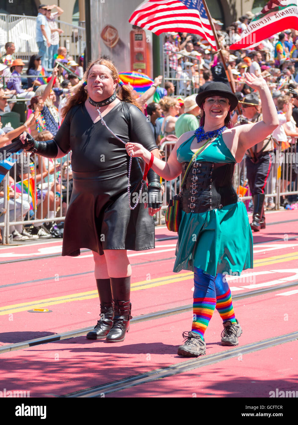 Leader group marching in San Francisco Pride Parade 2016 Stock Photo ...