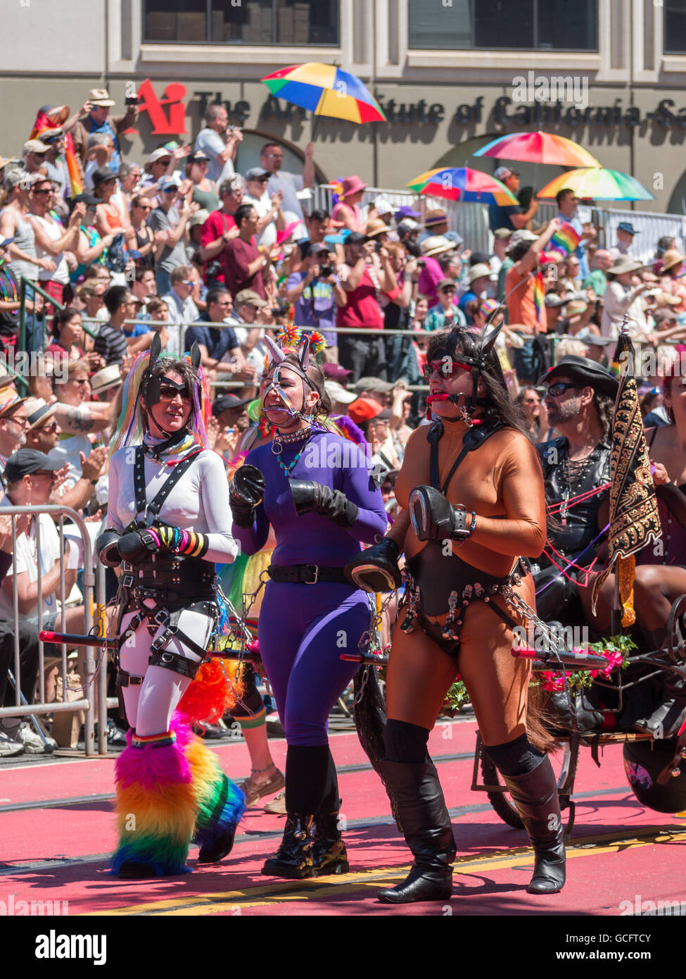 Leader group marching in San Francisco Pride Parade 2016 Stock Photo ...