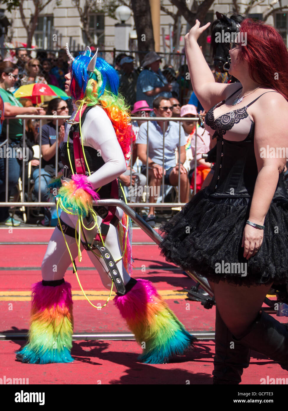 Leader group marching in San Francisco Pride Parade 2016 Stock Photo ...