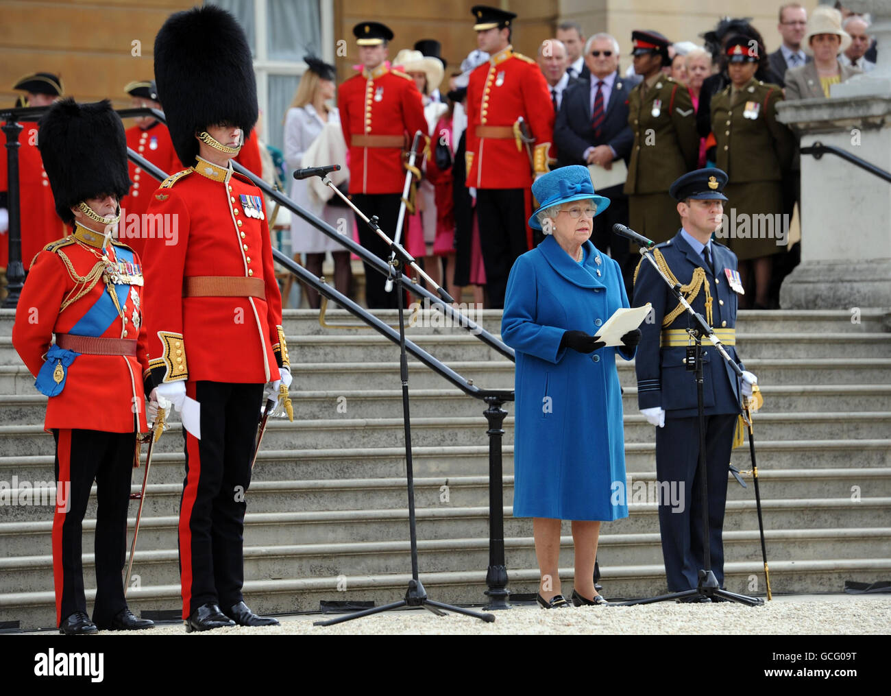 Queen Elizabeth II gives a speech after presenting new colours to the