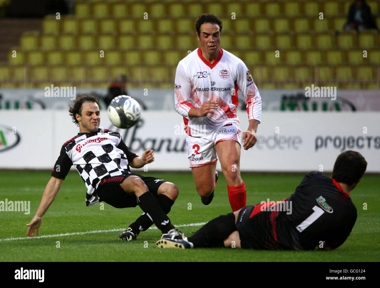 Soccer - Charity Match - Celebrity v Formula One Drivers - Stade Louis II. Felipe Massa (left) in action during the Celebrity Charity Football match at Stade Louis II, Monaco. Stock Photo
