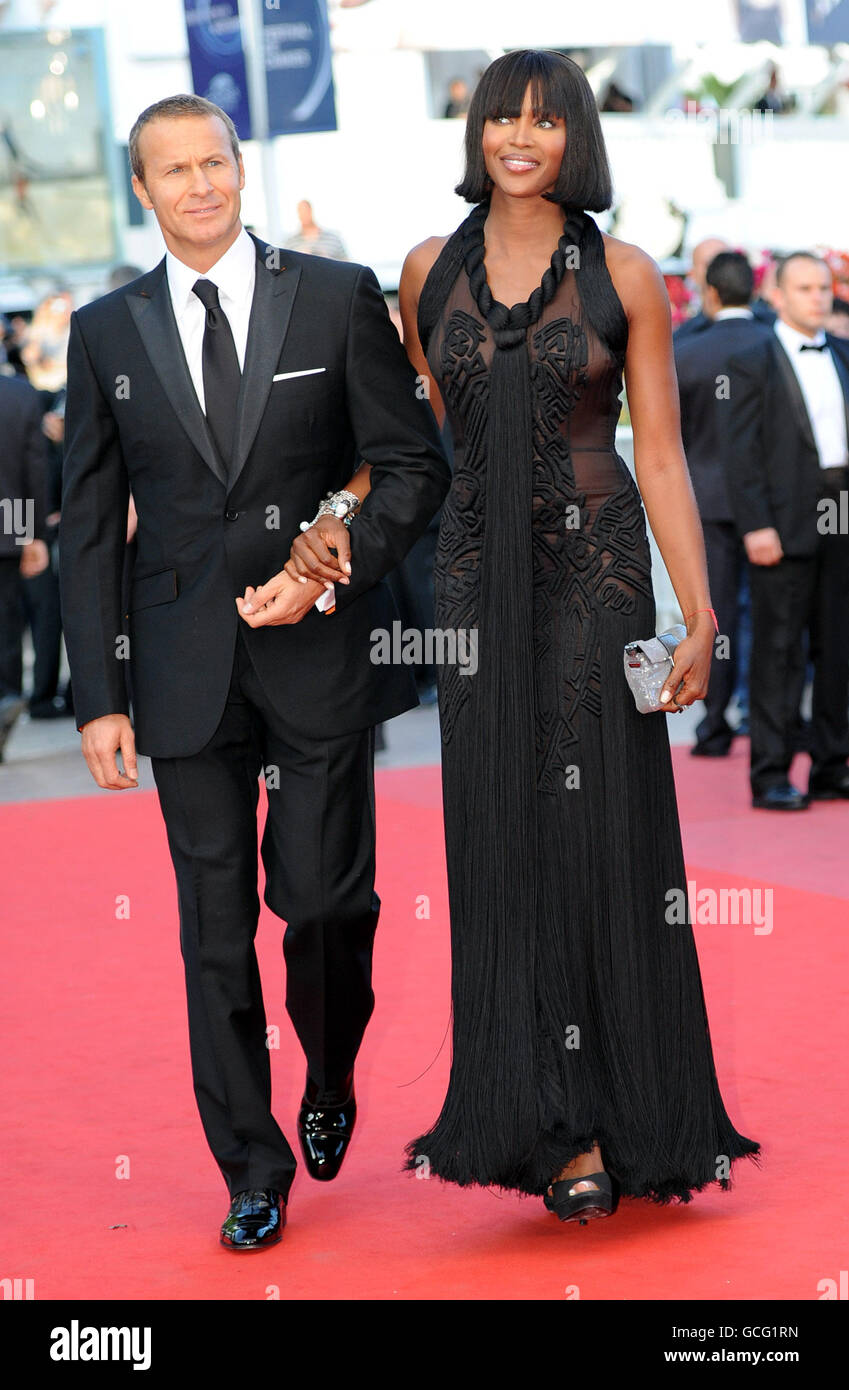 Naomi Campbell arrives with Vladislav Doronin arrive for the screening of Wall Street: Money Never Sleeps at the Grand Auditorium Lumiere during the Cannes Film Festival, France. Stock Photo