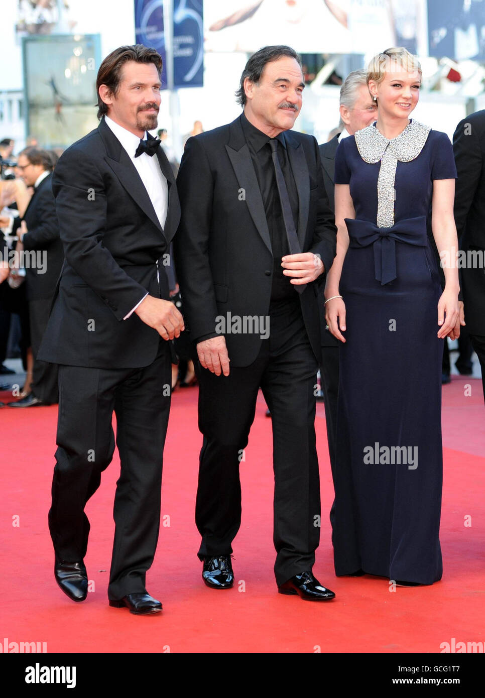 (From the left) Josh Brolin, director Oliver Stone and Carey Mulligan arrive for the screening of Wall Street: Money Never Sleeps at the Grand Auditorium Lumiere during the Cannes Film Festival, France. Stock Photo