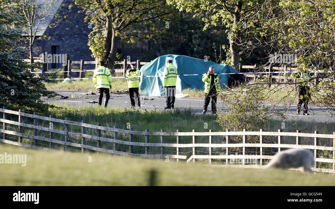 Police at the scene on the A66 near Keswick in Cumbria where three ...