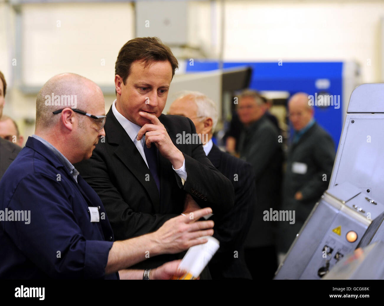 Prime Minister David Cameron visits the shop floor as work goes on at the Surgical Innovations building in Leeds, the make hi-tech medical equipment makers. Stock Photo