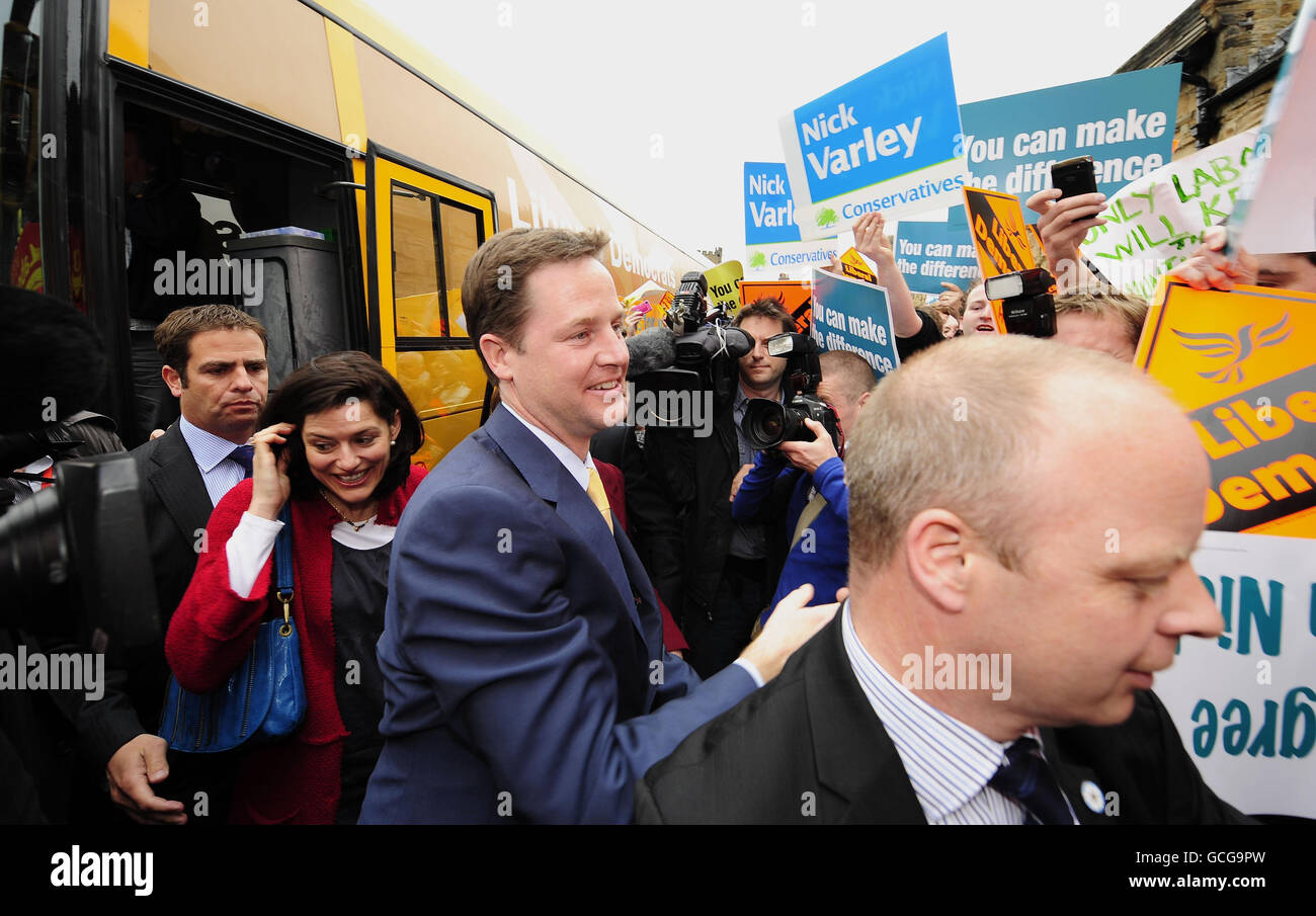 The Liberal Democrat Party leader Nick Clegg greets people as he arrives for a meeting with University students in Durham this afternoon. Stock Photo