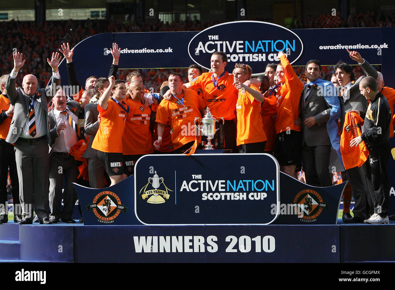 Dundee united players celebrate with the scotttish cup hires stock