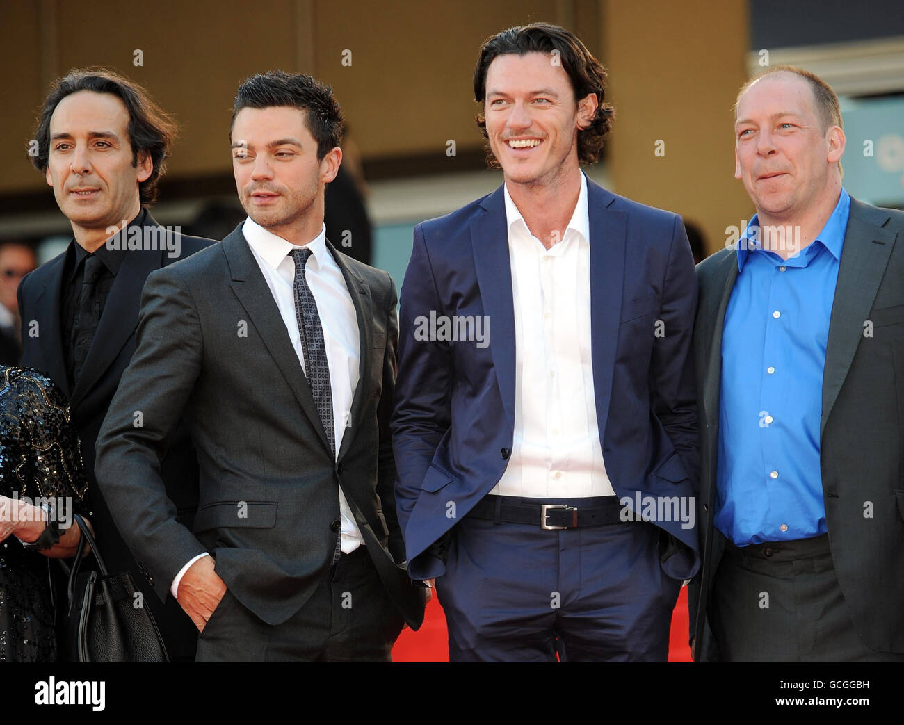 Actors Dominic Cooper, (2nd left), Luke Evans (2nd right) and Bill Camp (right) arrive for the premiere of new Stephen Frears film, Tamara Drewe, in which they star, during the 63rd Cannes Film Festival, France. Stock Photo