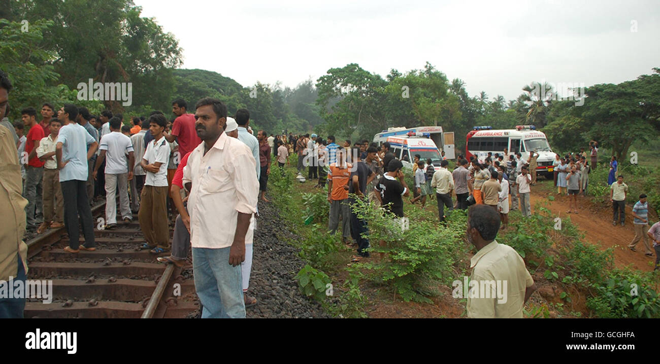 Locals near to the scene in Mangalore were around 160 people were feared dead in an Air India plane crash at the airport in southern India. Stock Photo