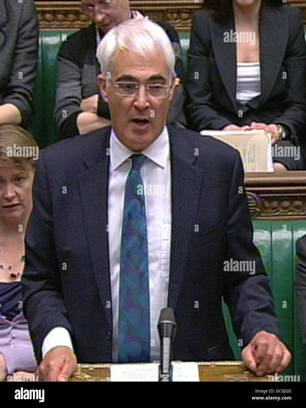 Shadow Chancellor Alistair Darling asks a question about the Government's spending cuts in the House of Commons, central London. Stock Photo