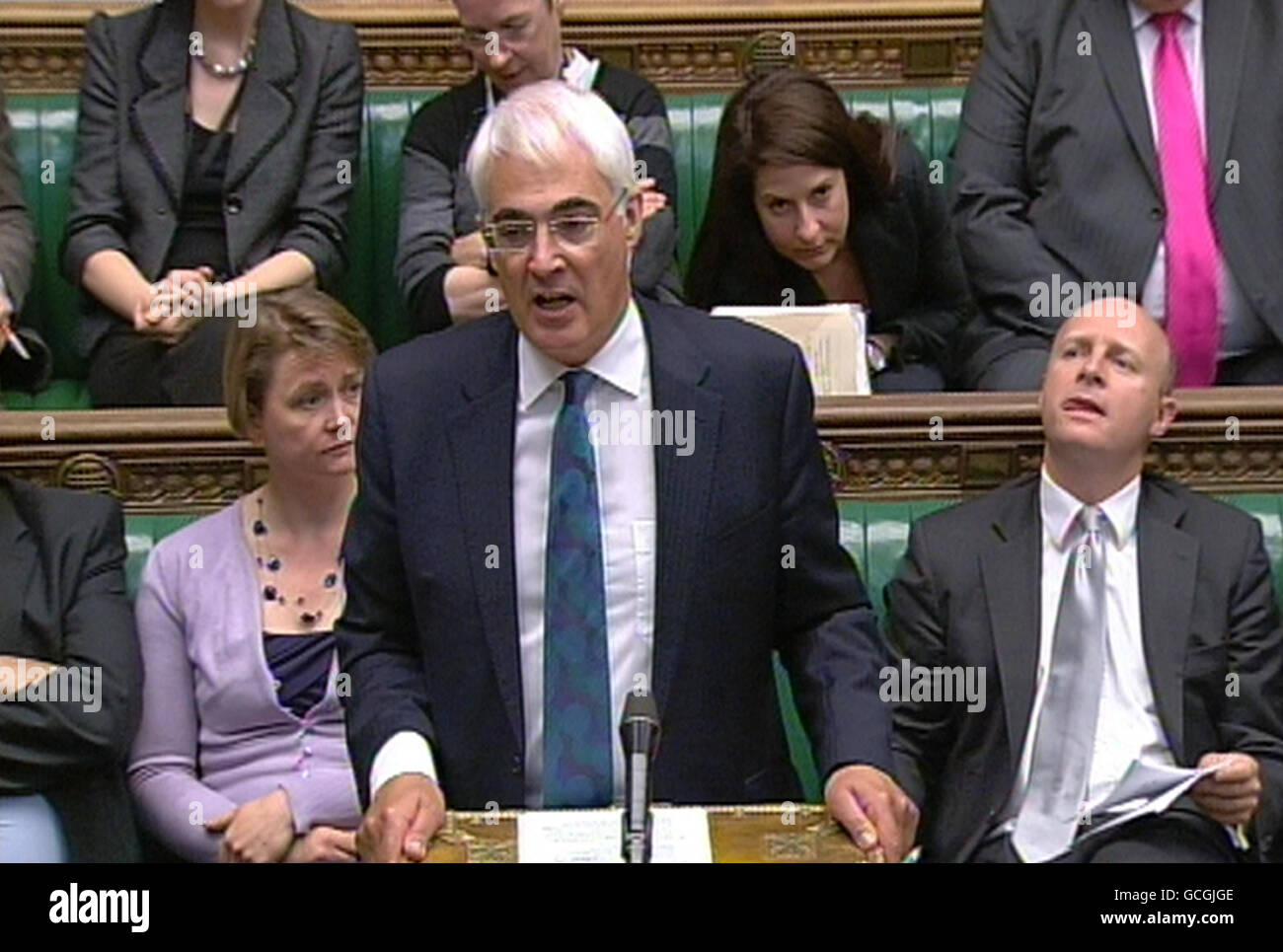 Shadow Chancellor Alistair Darling asks a question about the Government's spending cuts in the House of Commons, central London. Stock Photo