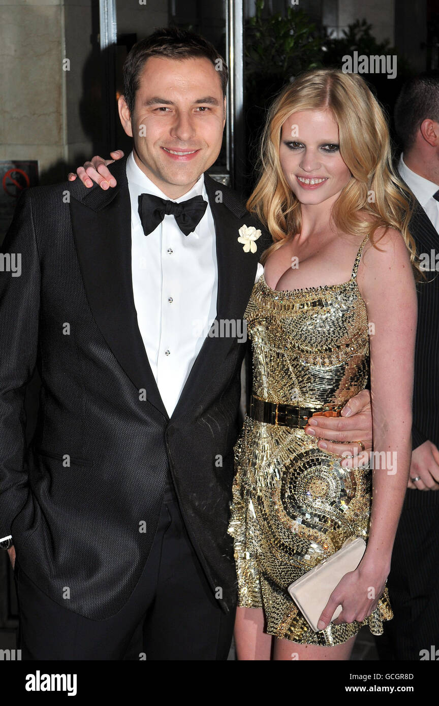 David Walliams and his new wife Lara Stone leave Claridge's Hotel in central London following their wedding. Stock Photo