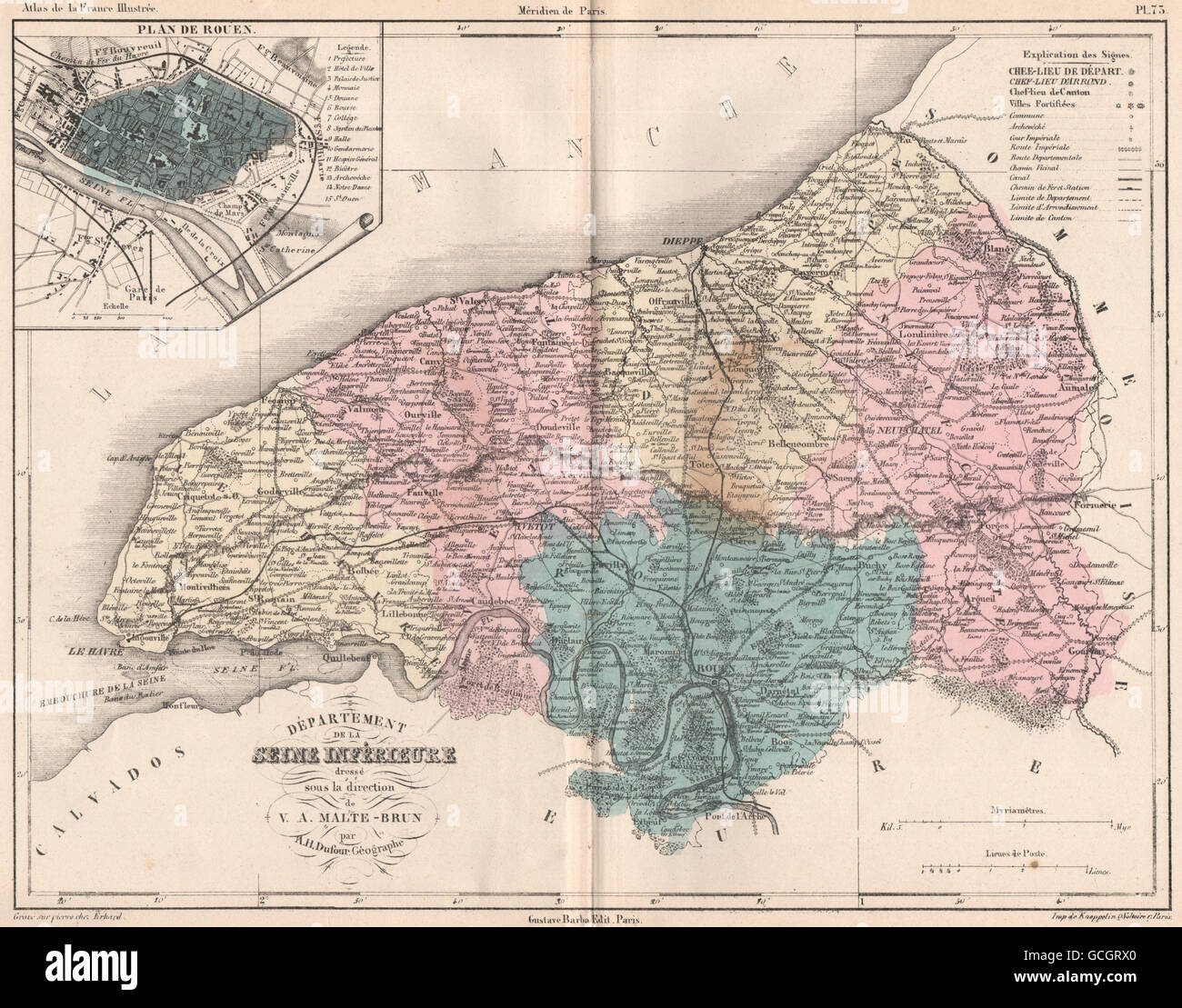 SEINE-MARITIME. Carte du département. Seine-Maritime. Rouen.MALTE-BRUN, 1852 map Stock Photo