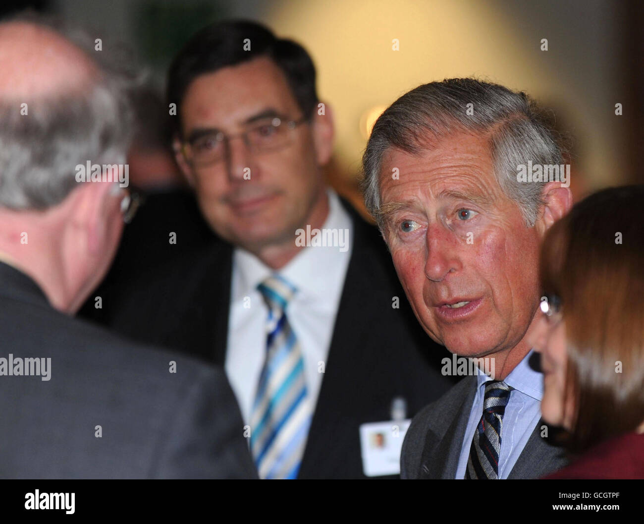 The Prince of Wales with Kirby Adams (centre), Managing Director and CEO of Tata Steel Europe, at the Corus Steelworks in Redcar where Charles met with trade unions, employees and former staff during a day-long visit to Teesside. Stock Photo