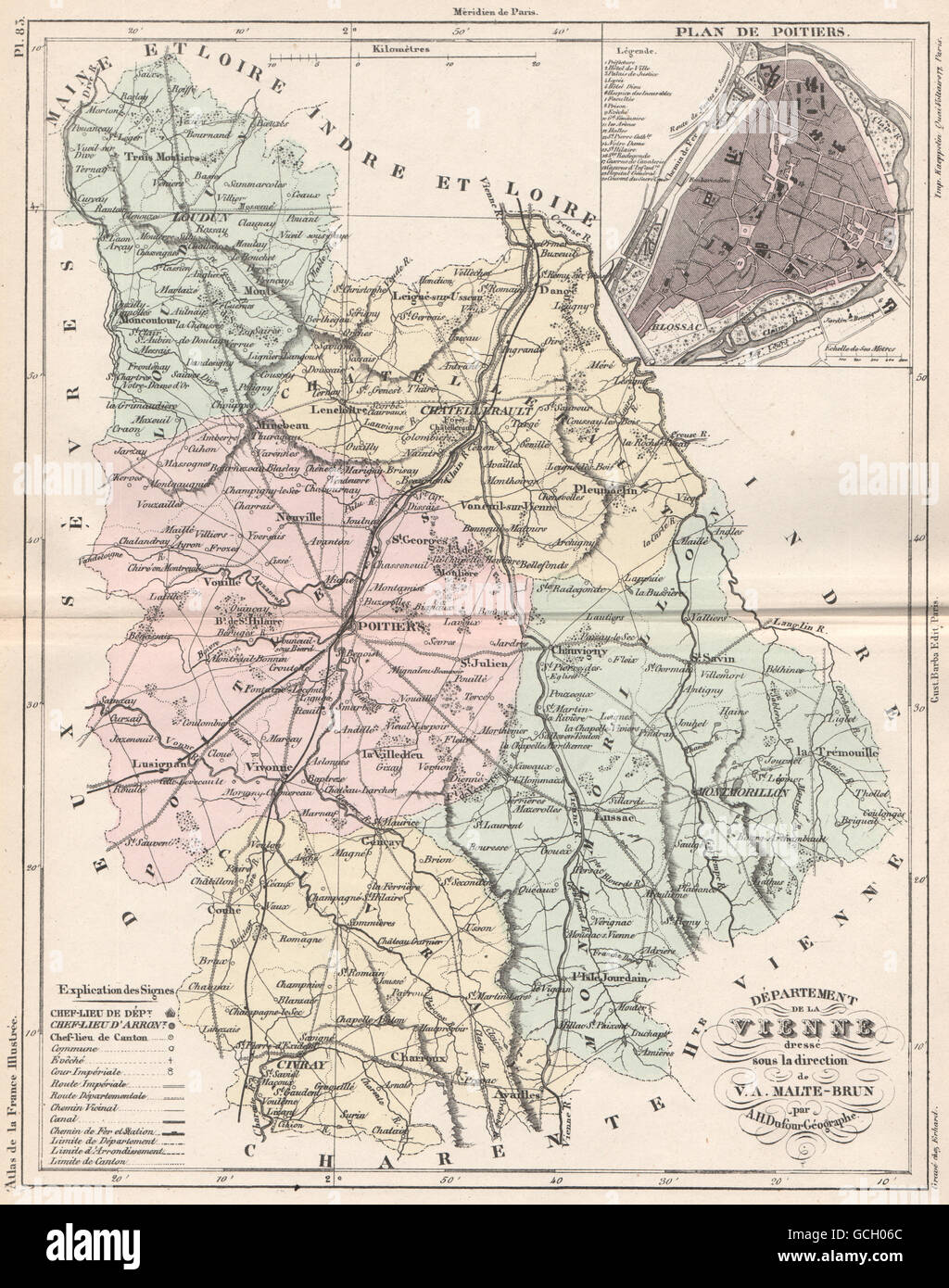 Vienne Carte Du Departement Plan De Poitiers Malte Brun 1852 Antique Map Stock Photo Alamy