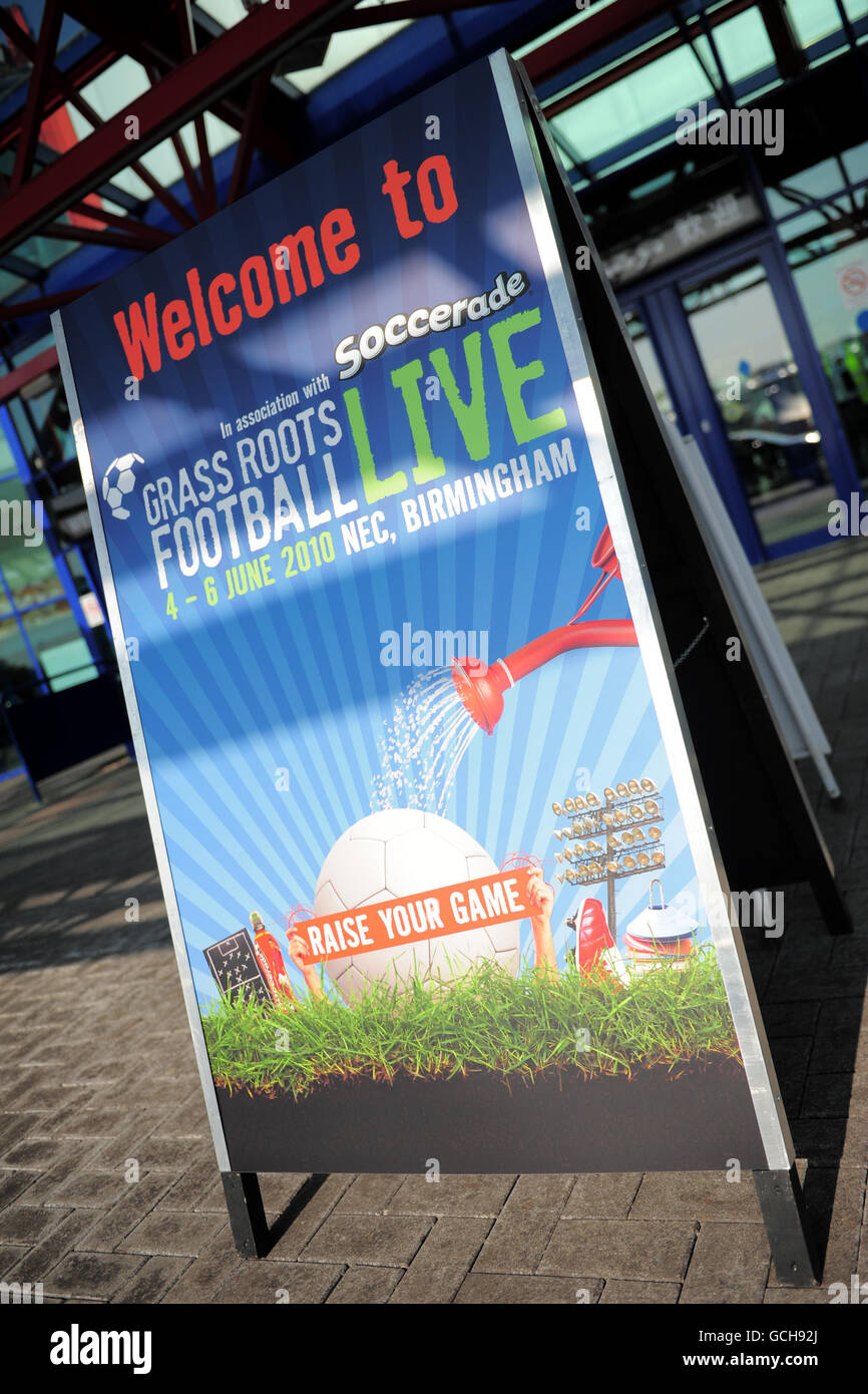 General view of a sign saying Welcome to Grass Roots Football Live at ...