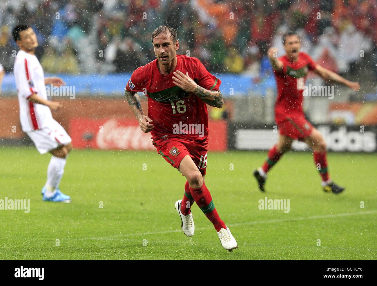 Portugal's Jose Raul Meireles celebrates scoring the opening goal of the game Stock Photo